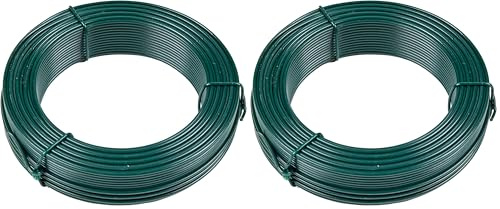 Flandria Fil de Fer plastifié Vert Ø2,4mm rouleau 50m Fil métal enduit PVC pour ligature jardin, fil tension clôture, bricolage (Lot de 2)