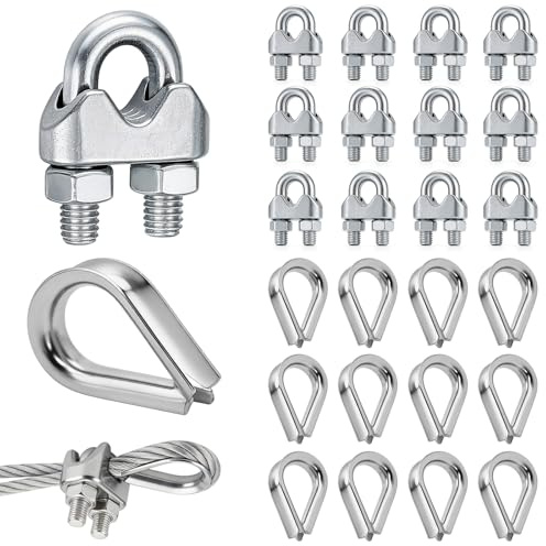 Set Morsetti per Cavo Acciaio Inox, 24 Pezzi con 12 Morsetti a U e 12 Redance, in Acciaio Inox 304, Morsetti per Fune Resistenti alla Ruggine per Stendibiancheria (M6 (per corda da 6 mm))