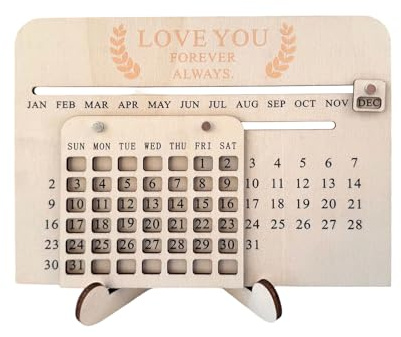 Calendario de mesa de madera, pieza central de mesa deslizante, cartel de calendario de madera para el año 2026, para mesita de noche, estudio, dormitorio, salón, estudiantes, adolescentes, niñas