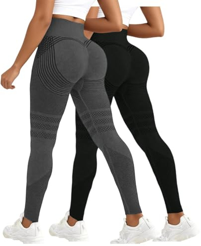 Lot de 2 Legging 3D Anti Cellulite Femme Couture Lipedema Compression Minceur Leggings Sport Femme Scrunch Taille Haute sans Legging Push Up Stretch Yoga Running Fitness Sculptant Pantalon