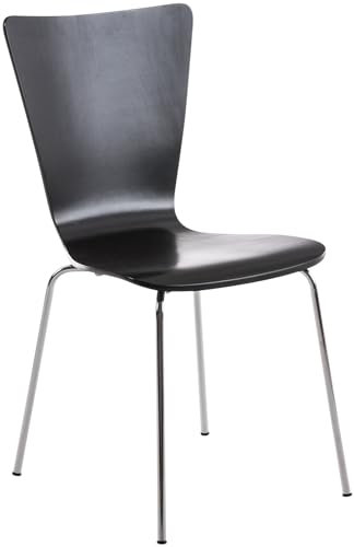 CLP Stapelstuhl Aaron I Ergonomisch Geformter Konferenzstuhl Mit Holzsitz I Platzsparender Besucherstuhl Mit Bodenschonern, Farbe:schwarz