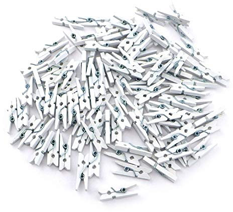 100 kleine süße mini Zierklammern Dekoklammern Klammern Holz Wäscheklammern Miniklammern Holzklammern Natur Weiss 2,5cm (SD-DK-100-White)