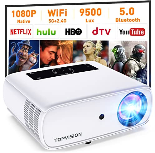 5G WiFi Mini Projector - 9500L 1080P Full HD with Bluetooth, 4K Support - Portable Home & Outdoor Wireless Mirroring for iPhone/Android/TV Stick/HDMI/USB in White