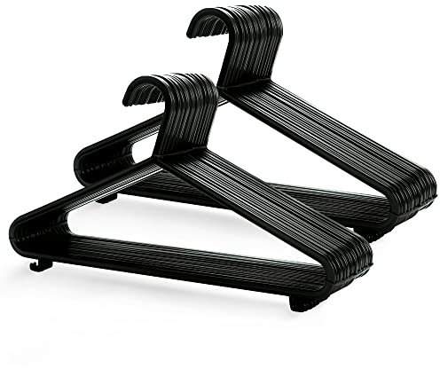 KEPLIN Kleiderbügel für Erwachsene, Schwarze Farbe, starker Kunststoff, Hosenstange und Lippen (37,5 cm breit) (50 Stück)