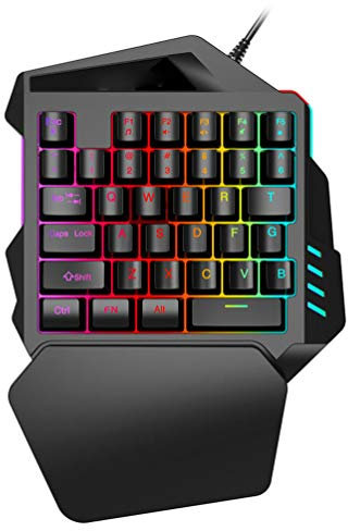 KUANDARMX Gaming Keyboard, One-hand Gaming Keyboard，35keys Gaming Keypad, Small Gaming Keyboard with Feel Wide Hand Rest with Rgb Colorful Backlight, for Game, Black