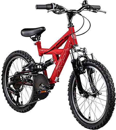 Galano Kinderfahrrad MTB 18 Zoll Fully FS180 Fahrrad Full Suspension ab 5 Jahre (rot, 28 cm)