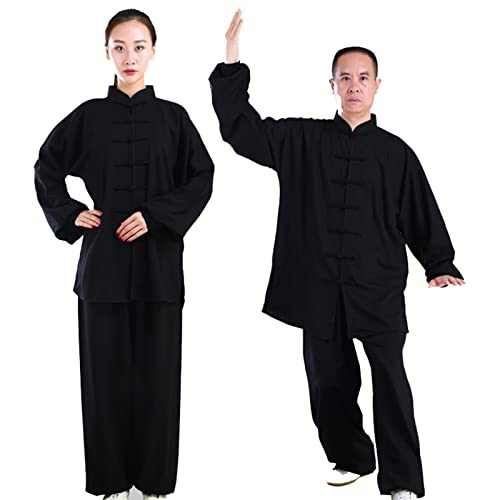 Hombre Tai chi Uniforme Artes marciale Ropa Traje de Kung fu Artes Marciales Entrenamiento Wing Chun Ropa para Hombre Mujer,Black-S