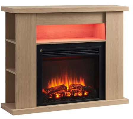 FLAMME 43 Freestanding Electric Fireplace Suite, Lipson, Natural Oak