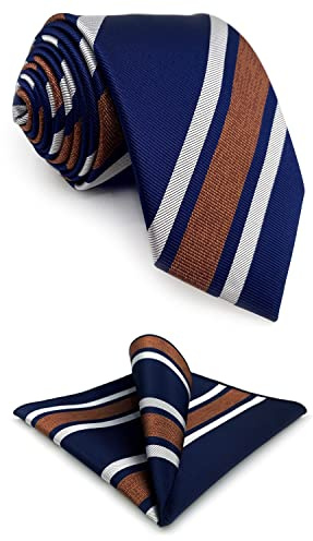 S&W SHLAX&WING Cravatte a righe per uomo blu navy con strisce marroni bianche grandi e alte
