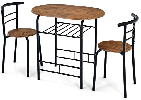 GIANTEX Set di 3 Pezzi da Giardino, Set Tavolo e Sedie, Tavolo con 2 Sedie, Set Mobili da Esterno, Ideale per Cucina, Balcone, Caffetteria, Giardino e Terrazza, Moderno (Marrone)