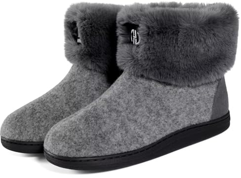 GURGER Botas Casa Mujer Hombre Estar Invierno Zapatillas de Casa Altas Botas Pantuflas de Casa Botines Forro de Cálido Peluche Gris 40 41