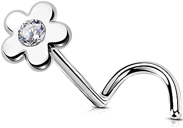OUFER Piercing de nariz con tornillo de 20 g, diseño de flor de fosa nasal, circonita cúbica transparente, acero quirúrgico, joyería para mujeres y hombres, 20G-S-Flower, Circonia cúbica