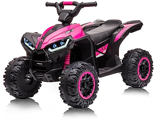 12V Quad elettrico per bambini, auto elettrica per bambini ATV con musica, clacson, faro LED, 83 x 53 x 56 cm, per bambini 3-8 anni (Rosa)