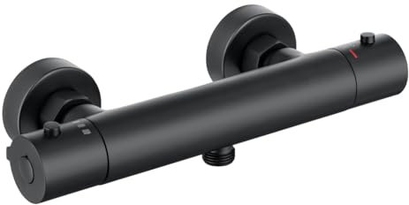 KINGBATH™ Round Thermostatic Exposed Shower Bar Valve Mixer Tap Faucet for Bathrooms Matt Black Wall Mounted with G1/2 Bottom Outlet 38°C Safety Lock Anti Scald Solid Brass Modern Easy to Install