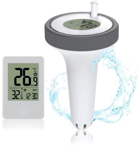 Termometro Piscina Galleggiante, Termometro Digitale Wireless IP67, Galleggiante Piscina Con Grande Schermo LCD, Riscaldatore Piscina Fuori Terra per Piscine, Spa E Stagni, Bianco