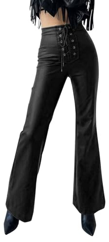 Pantalon pour femme effet mouillé Bootcut - Aspect cuir synthétique - Taille haute - Pantalon évasé en cuir synthétique - Pantalon rétro disco années 70s 80s, A2 noir., S
