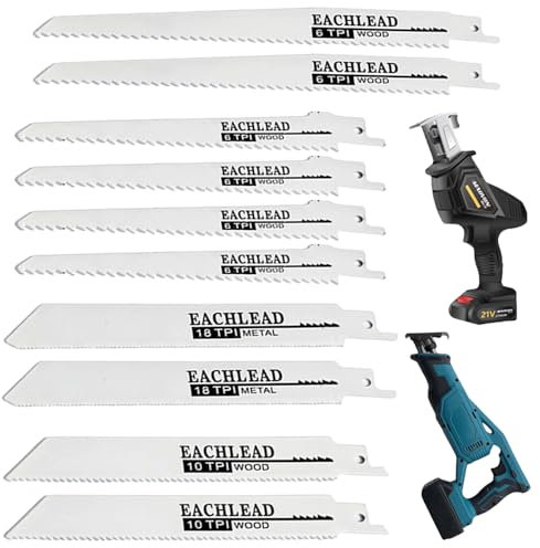Lot de 10 lames de scie sabre 6TPI-18TPI - Accessoires pour bois grossier, bois humide, bois de chauffage, scie sabre