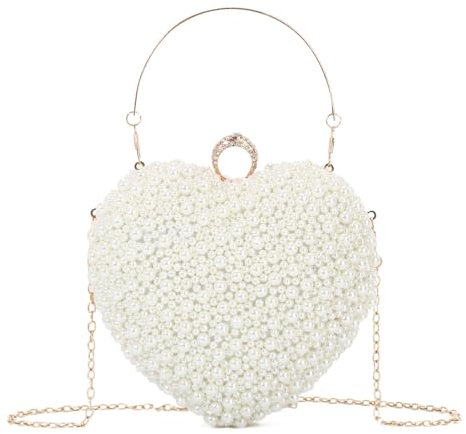 EVEOUT Perlen Clutch Handtaschen in Herzform für Damen Elegante Herzförmige Hochzeitstaschen Brauttasche Perlen Abendtasche Umhängetasche für Party Abschlussball