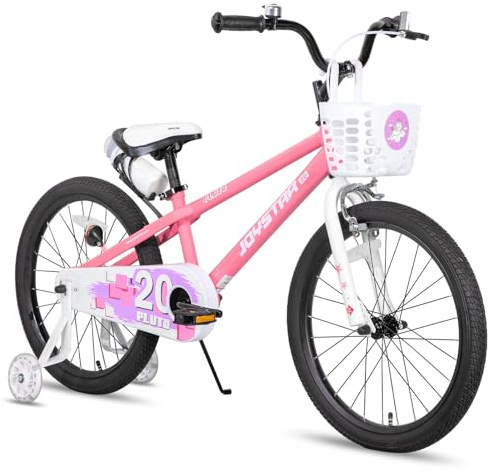 JOYSTAR Pluto Kids Bike 20 tums barncykel för pojkar och flickor i åldern 6–9 år, barncyklar med stödhjul och cykelställ, rosa