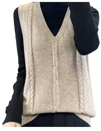 Générique Pull en tricot à col en V pour femme, 100% laine mérinos, léger, sans manches, gilet basique court Couleur unie - Pull décontracté pour printemps et automne