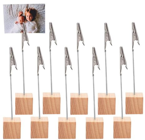 10 Stück Kartenständer,Zettelhalter aus Holz,Fotohalter mit Klammern,Minimalistische Tischkartenhalter,Praktischer Kartenständer für Notizen,Preisschilder & Fotoständer,Ideal für Zuhause oder Büro