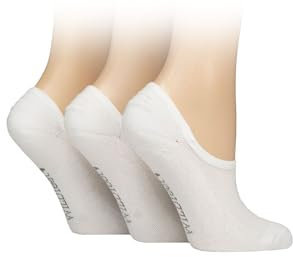 SockShop Wildfeet Women's Shoe Liner Socks - Plain, Soft Breathable Cooling Bamboo, Half-Cushioned Sole, Anti Slip Heel Grips, 3 Pair Multipack Size 4-8 White