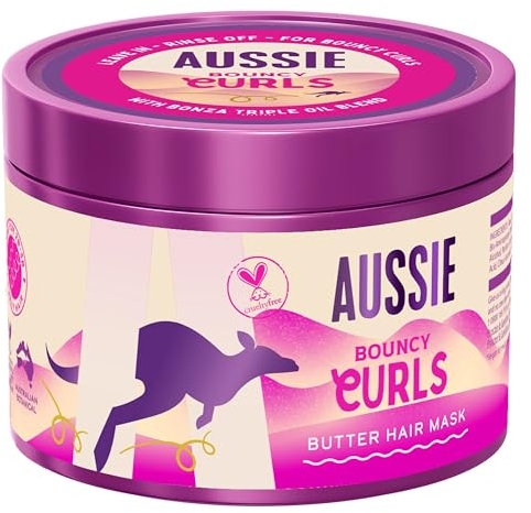 Aussie Bouncy Curls Maschera per Capelli Ricci 500ml per Districare, Nutrire e Idratare in Profondità Capelli Mossi e Ricci, Con Oli di Jojoba, Cocco e Macadamia, Formula Vegana e Cruelty-Free