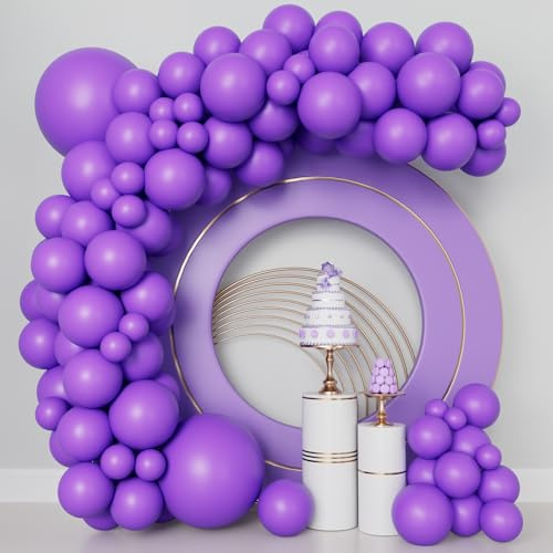 140pcs Purple Balloons Garland Arch Kit 5/10/12/18 Different Size Matte Latex for Baby Shower Halloween Birthday Anniversary Party Decorations