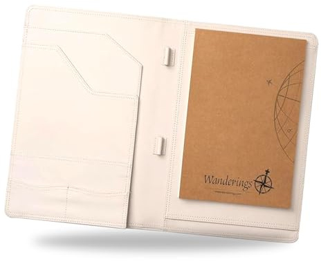 Wanderings Padfolio de Cuero Vintage - 10 x 13 - Organizador Profesional y Carpeta de Curriculum, Portafolios de Cuero Antiguo con Bloc de Escritura.