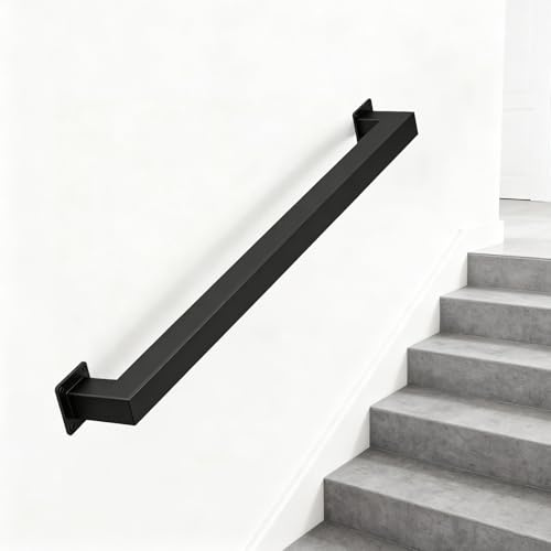 Shineforu 4FT Handrails for Indoor Stairs, Metal Railing for Stairs Hallway Corridor, Wall-Mounted 500lb Capacity, Black