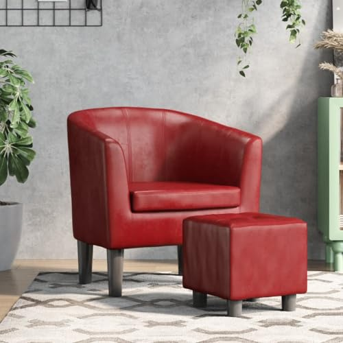 Tonture Poltrona da club con poggiapiedi, in ecopelle, 70 x 56 x 68 cm, comoda, robusta struttura in legno di pino, ideale per soggiorno, camera da letto, ufficio, angolo lettura