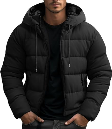 Générique Doudoune Homme Hiver Veste à Capuche Chaud Manteaux Grande Taille Manteau En Peluche Épaissi Blousons Thermique Plein Air Coupe-Vent Confortable Quotidien Parka Ski Vêtements Noir S