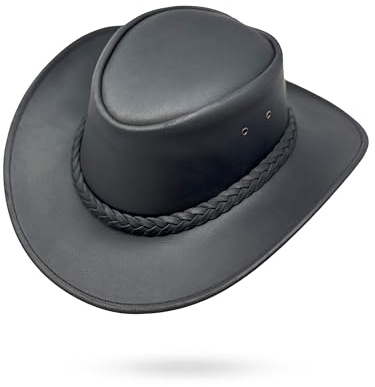 Lederhut Western Cowboy – Outdoor Hut Reiten, Wandern & Abenteuer Classic Black (DE/NL/SE/PL, Alphanumerisch, M)