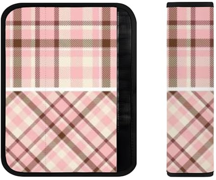 Cuscinetti per cinture di sicurezza a quadri rosa pastello marrone, comodi cuscinetti per cinture di sicurezza accessori per cinture di sicurezza per tutte le stagioni Cuscino generale Comfort Harness