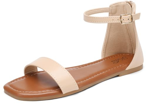katliu Sandales plates élégantes pour femme avec sangle de cheville et bout ouvert Chaussures d'été confortables et élégantes 36-41