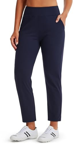 Comallan Pantaloni da Jogging Donna 7/8 Lunghi Leggeri E Traspiranti Estivi Taglia Corta Pantaloni da Golf Felpa Sportivi Casual Pantaloni Eleganti con Tasche 25, Blu Marino S