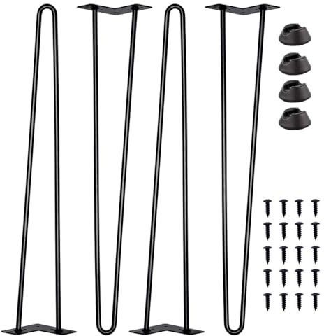 H JINHUI 4PCS Hairpin Legs Black, 71cm/28inch Heavy Duty Metal Table Legs, 2 Rod Modern Simple Style Furniture Legs,with Screws & Protector Feet for Home DIY Coffee Tables TV Stand Sofa Cabinet