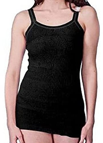 Top Linen (NW) Ltd Ladies Thermal Vest - Black Underwear for Women - Soft French Neck Long Winter Warm Vest - Made in UK (Round Neck Black, Large)