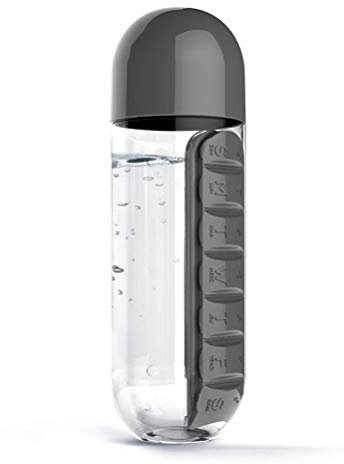 Kikier Pill Box Cup, Portable, Travel, Hiking kit Water Bottle 600 ml, Waterproof and Moisture Resistant (Black)