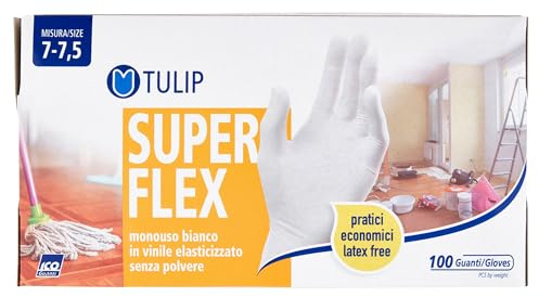 Guanti In Vinile Elasticizzato Bianco Monouso Senza Polvere 100 Pezzi Misura 7-7 5