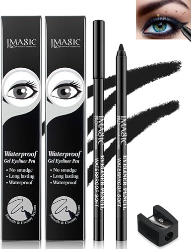 2Pcs Black Waterproof Smudge-proof Gel Eyeliner Pencil with Sharpener, Fade-Proof Eye Liner Pencil Smooth Water Line Pen,Thanksgiving Cat Eye/Smoky Eye Makeup Pen for Girls Mature Older Women