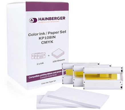Hainberger Fotopapier und Patronen Kompatibel KP-108IN Color für Canon Selphy CP CP780 CP790 CP810 CP820 CP910 CP1000 CP1200 CP1300 CP1500 Fotodrucker, 108 Fotopapier 100 x 148mm + 3 Patronen