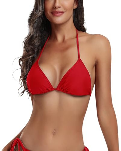 FITTOO Bikini Top for Women Sexy Push up Basic Triangle Bikini Top with Adjustable Strings Padded Separates Swimwear Red S