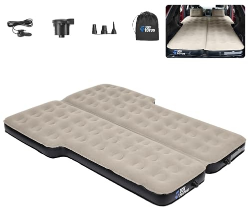 JOYTUTUS SUV Air Mattress,Foldable Camping Bed with Dual Air Chambers, Upgraded Flocking and Soft Surface Car Air Mattress, SUV Camping Tent Accessories with 2-in-1 Air Pump, 2 Pillows & Carry Bag