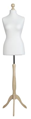 LUSORIA Maniquí de sastre, busto de sastre femenino, color blanco/madera clara (XL 42/44)