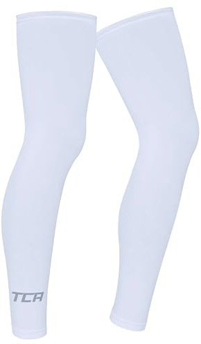 TCA Ghette con UPF 50+, Anti-Lip, Scaldamuscoli per Gambe per Uomo e Donna per Ciclismo, Corsa, Camminata, Pallacanestro - Ghette a Compressione Completa per le Gambe - Bianco, L