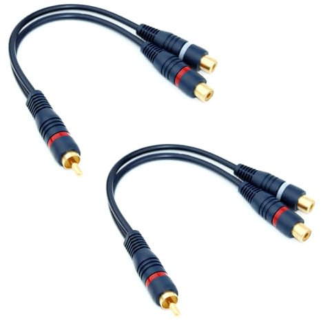 talNite 2 Pcs Câble RCA vers Double Femelle, Répartiteur de Câble Audio Adaptateur R-C-A Jack 3.5, Bleu Foncé - 15 cm, Fil Musique RCA Double pour les Lecteurs CD, MP3 et Autres Sources Audio Stéréo