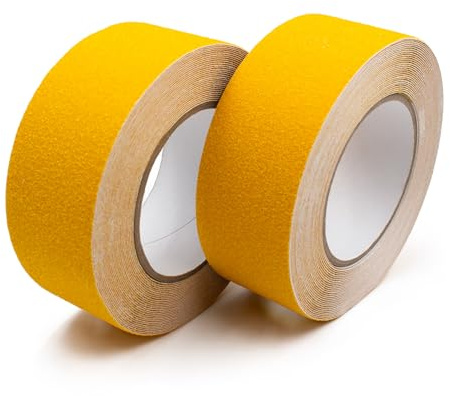 2 rullar, halkfria remsor 10 x 50 mm, för trappa, dusch, badkar, halkfri, tejp, självhäftande grepptejp för inomhus- och utomhusbruk (gul)