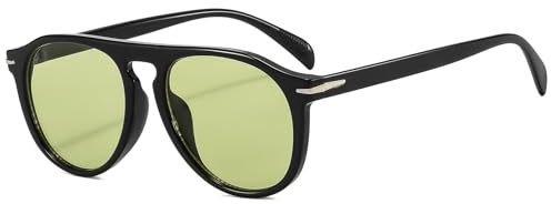Long Keeper Occhiali da Sole Rotondi da Uomo Donna Stile Pilota Vintage Occhiali da Sole Cerchio Classici Retrò Anni '70 Occhiali da Sole UV400 Protezione (Montatura Nero - Lente Verde Chiaro)