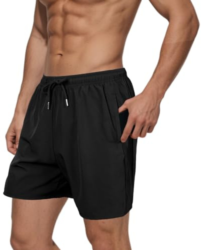 BSBUY Herren Sport Shorts Sommer Casual Kurze Hose Schnell Trocknend Mesh Sporthose Elastische Taille Jogginghose mit Taschen Laufhose Strand Gehen Alltag (Schwarz,XL)